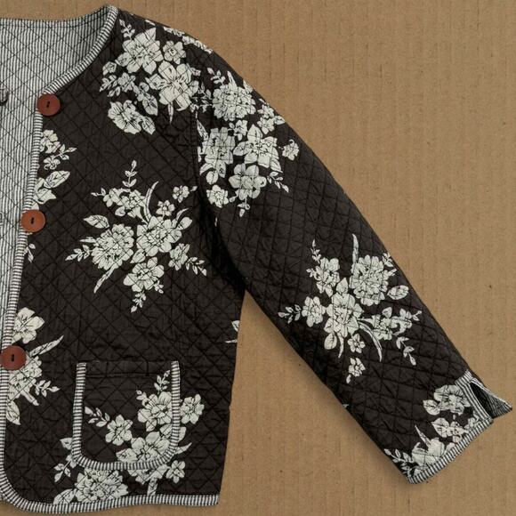 Vintage Quilt Floral Striped Reversible Brown Gray Jacket Fits like Short Large - Picture 3 of 7